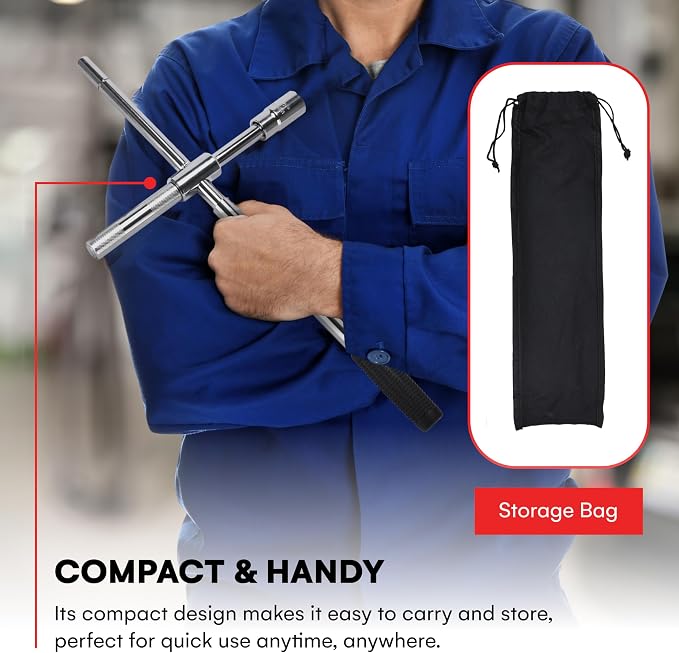 23 inch 4 Way Lug Wrench - Universal Telescopic Tire Removal Tool for Car and Truck - Portable Heavy Duty Tire Changing Tool for 19 mm and 21 mm Nuts - Durable Silver Aluminum Alloy