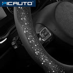 Steering Wheel Cover, Black Sparkly Crystal Bling Glitter with Leather, Universal Fit 14.5"-15.5" Car Steering Wheels for Girls & Women, Anti-Slip Wheels Cover for Cars, Trucks, Van, SUVs