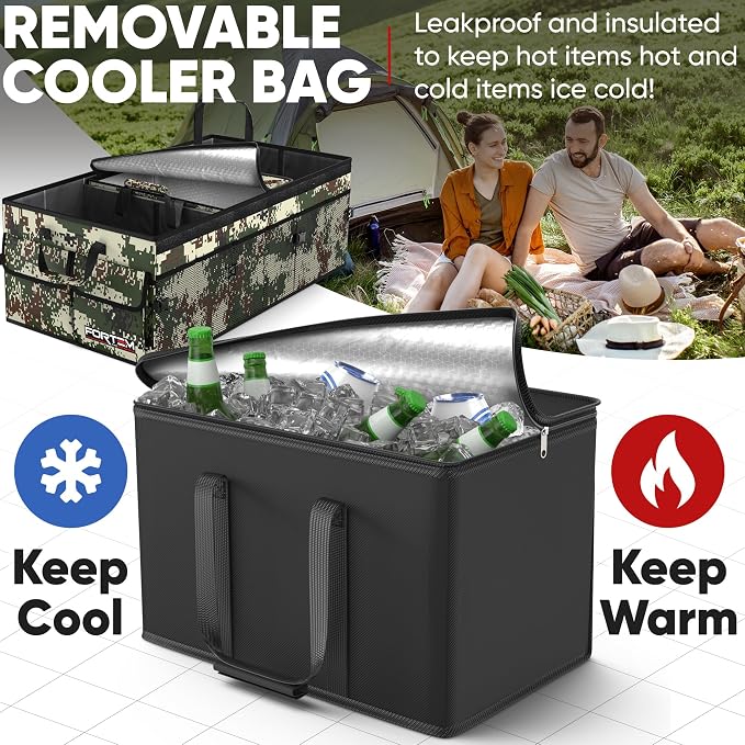 Trunk Organizer with Cooler For SUV Car Trunk, Foldable Storage, Car Accessories for Women Men, Collapsible Bag, 600D Oxford, Non Slip Bottom, Straps, Soft Cover (105L)