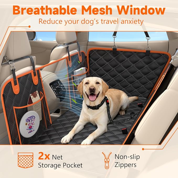 Elufa Hard Bottom Dog Car Seat Cover for Back Seat, 52" Back Seat Extender for Dogs, Waterproof Nonslip Dog Hammock with Flat Platform, Supports up to 500 lbs, Fits Cars, SUVs & Trucks