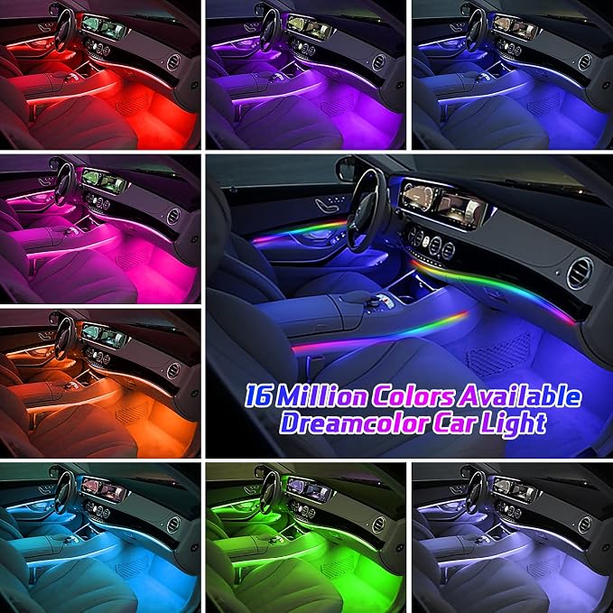 Dreamcolor Acrylic Interior Car Lights, Car Accessories 18 in 1 Car LED Strip Lights with APP Control and 213 Modes, 175 inches 593 LEDs Fiber Optic Lights, RGB Neon Light Kits