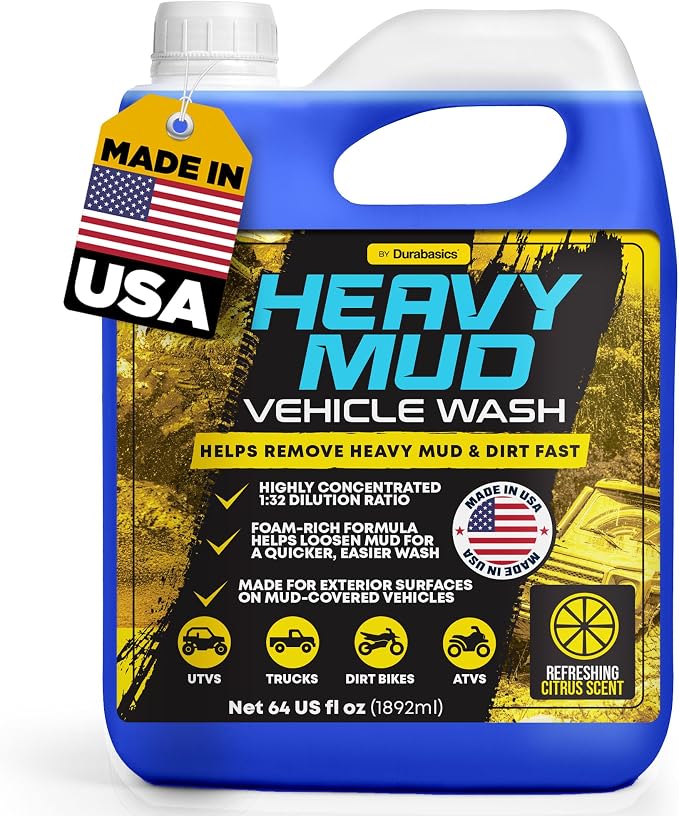 Heavy Mud Wash – Highly Concentrated 1:32 Ratio, Thick Foam Car Wash Soap & ATV Cleaner for Trucks, UTV Cleaner, Dirt Bikes & RVs – Works with Foam Cannons & Bucket Washes – 64 fl oz