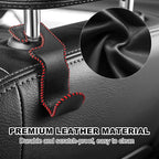 Car Seat Hooks for Purses and Bags, 2 Pack Car Purse Holder for Grocery Bag Handbag Clothes, Metal Headrest Hooks Covered by Leather, Black Red