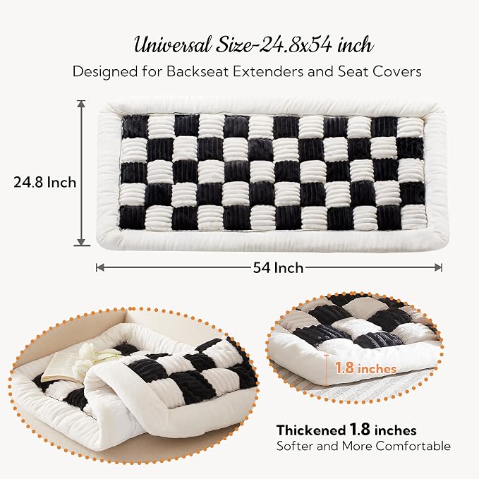 Backseat Pet Bed Mat,Dog Bed for Car,Fuzzy Dog Seat Cover for Car Back Seat, Non-Slip Travel Pet Mat, Fit for Backseat Extenders and Seat Covers (White and Black)