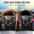 15 inch Steering Wheel Cover, Cooling Ice Silk Mesh with Microfiber Leather, Heat Resistant, Breathable, Anti-Slip, Summer Cool, Universal Fit, Black & Red