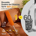 5-in-1 Duster with Extension Pole 100” Extendable Dusters for Cleaning Reusable Anti-Spin Dusting Kits for High Ceiling Fans, Cobwebs & Vents, Reinforced Stainless Steel Telescopic Handle