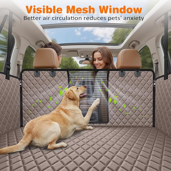 4 in 1 Dog Car Seat Cover for Back Seat, Waterproof Dog Hammock with Mesh Window and Side Flap Pet Car Seat Protector Dogs Backseat Cover for Cars, SUVs & Mid-Size Trucks