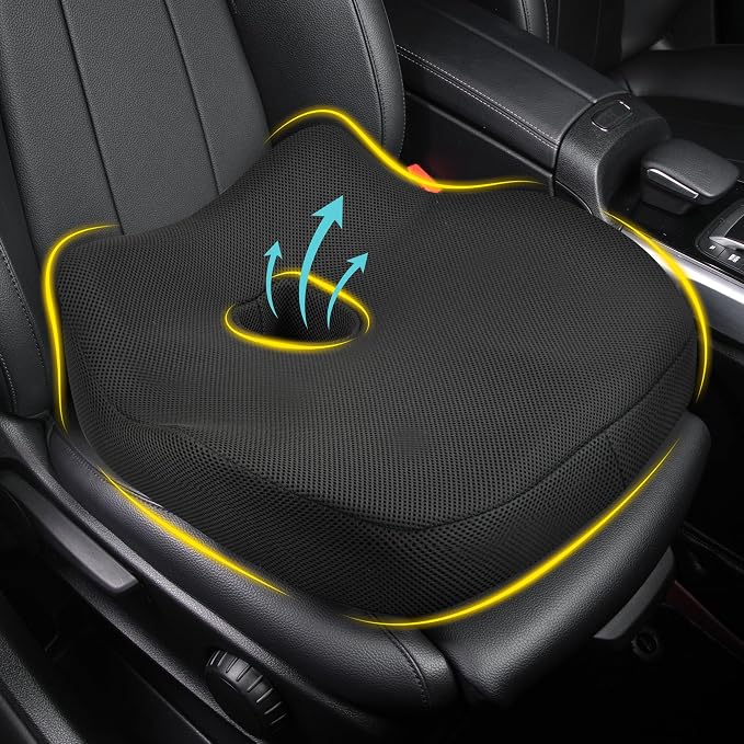 Car Seat Cushion for Driving, Car Seat Pillow for Short Drivers | Ergonomic Memory Foam Seat Cushion for Pain Relief, Adult Booster Seat for Car, Butt Cushion for Car, Truck, Office, Black
