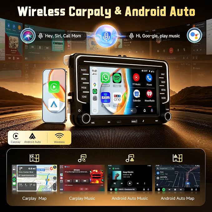 7' IPS Screen Car Radio for VW Jetta Tiguan Golf Passat MK5 MK6 T5 EOS Polo | 5Ghz WiFi,Android 15 4G+128G Radio Car Stereo with Wireless Carplay Android Auto,Type-C USB,5.0 Bluetooth 32EQ,FM/RDS,GPS
