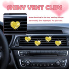 4PCS Heart-Shaped Car Vent Clips with Rhinestone,Bling Air Vent Clips Car Decorations,Premium Shiny Car Clips for Vents Accessories Interior (Yellow)