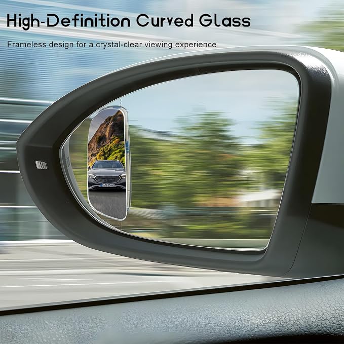 2 PCS Blind Spot Mirrors, 360° Rotating Wide Angle Glass Auto Rear View Mirrors with Adjustable Stick, Frameless HD Convex Blindspot Mirror for Most Cars Trucks SUVs (Slender)