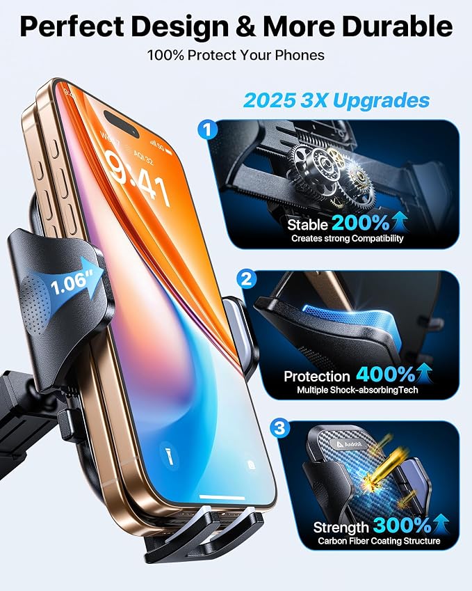 Military-Grade Phone Holders for Your Car 【89+ LBS Strongest Suction & Metal Clip】 2026 Ultimate Car Phone Holder, Dashboard Windshield Vent Cell Phone Car Mount for iPhone Sumsung Android