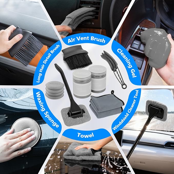 Car Wash Detailing Kit with Foam Gun, Car Cleaning Kit Set,Car Wash Brush with Long Handle, Large Folding Bucket for Interior Exterior Car Wash Supplies, Car Gift Set Gray