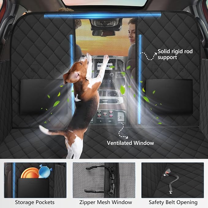 Back Seat Extender for Dogs Truck-Large Space, Hard Bottom High Barrier Truck Dog Seat Cover 420lb, Waterproof Pet Dog Hammock for Crew Cab Trucks F150, RAM1500, Sierra, Tundra, Silverado