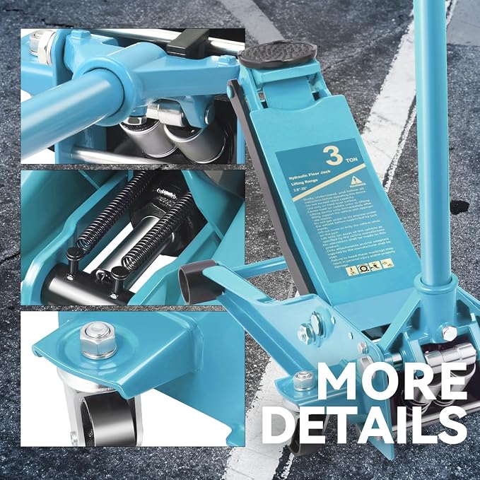 3 Ton Low Profile Floor Jack, Heavy Duty Steel Hydraulic Car Jack with Dual Pistons Quick Lift Pump, Hydraulic Racing Floor Jack, Lifting Range 3" to 20", Sky Blue