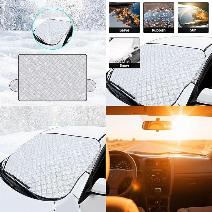 Car Windscreen Cover (57" x 41") Extra Thick 4-Layer Protective Windshield Cover for Car, SUV & Truck, Snow Ice Frost Sun UV Dust Water Resistent, All-Season Windshield Protection