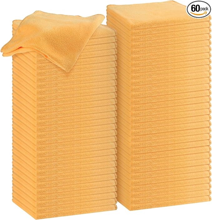 Microfiber Cleaning Cloths for Cars 16 x 16 Inch Ultra Absorbent Car Towels Drying Reusable Cleaning Supplies House Kitchen Window Microfiber Towel(Yellow,60 Pcs)