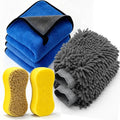6-Pack Car Cleaning Kit: 2 Scratch-Free Microfiber Wash Mitt, 2 Car Wash Sponge & 2 Microfiber Towels for Cars – Complete Car Wash Set for a Streak-Free Shine