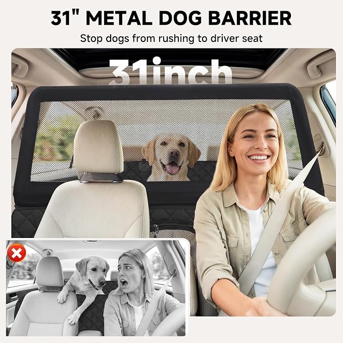Dog Car Seat Cover & Back Seat Extender,31"Super High Pet Barrier with Anti-Slip Hard Bottom Hammock Holds 440lbs,Water-Resistant Car Seat Protector for SUV,Trucks,Easy-Clean,Patent Pending