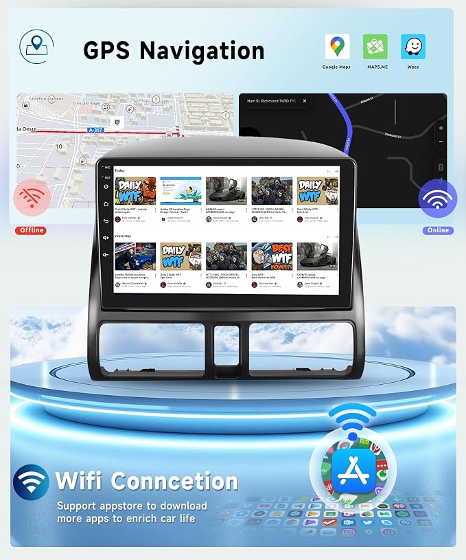 8 CORE 6G+128G Car Radio Stereo for Honda CRV 2002-2006 with Wireless CarPlay Android Auto, 9 Inch 1280 * 720P IPS Touch Screen Head Unit Android 13 GPS WiFi Bluetooth 32-Band DSP SWC HD Camera