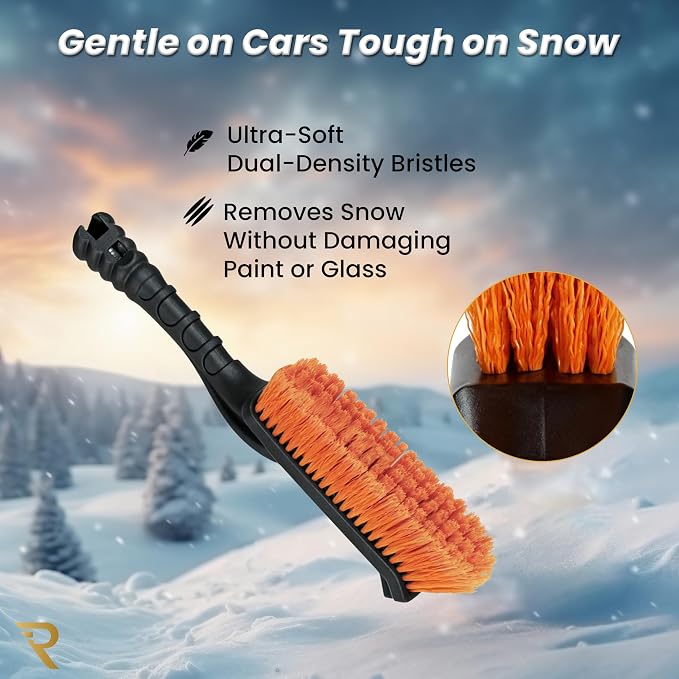 27” Snow Brush and Ice Scraper for Car Windshield – Heavy Duty Snow Remover for Cars, SUVs & Trucks | Soft Non-Scratch Bristles | Detachable ABS Ice Scraper | Winter Windshield Cleaning Tool