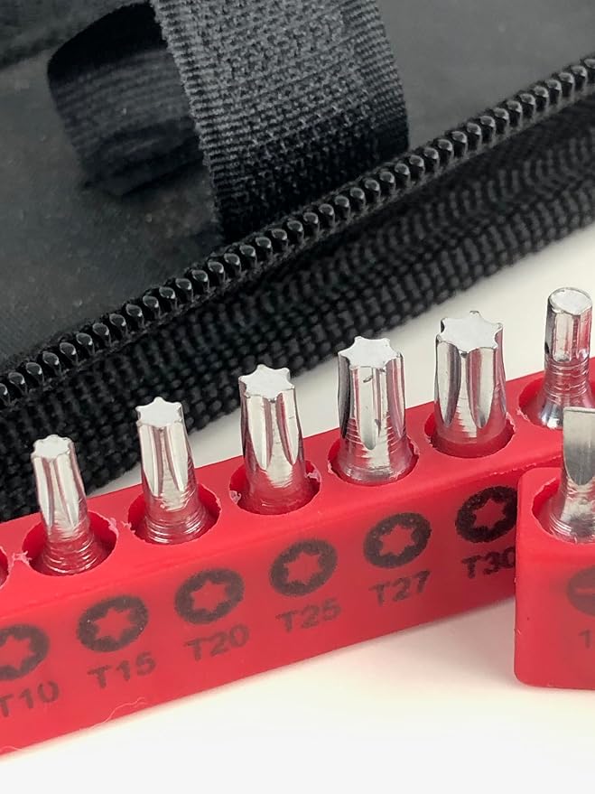 56 Piece Compact Metric Auto Tool Set in Zippered Case, Small Mechanic Tool Set for Car Emergency, Motorcycle Repair on the Road, Great for Travel Tool Needs - Red - DT9775