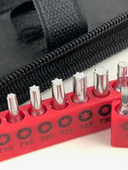 56 Piece Compact Metric Auto Tool Set in Zippered Case, Small Mechanic Tool Set for Car Emergency, Motorcycle Repair on the Road, Great for Travel Tool Needs - Red - DT9775