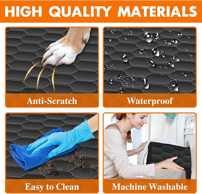 Waterproof Dog Car Seat Cover for Back Seat, Pet Hammock- S, Black/Orange | Durable waterproof hammock with nonslip design & storage pockets. Protects seats from scratches, fits cars, SUVs & trucks.