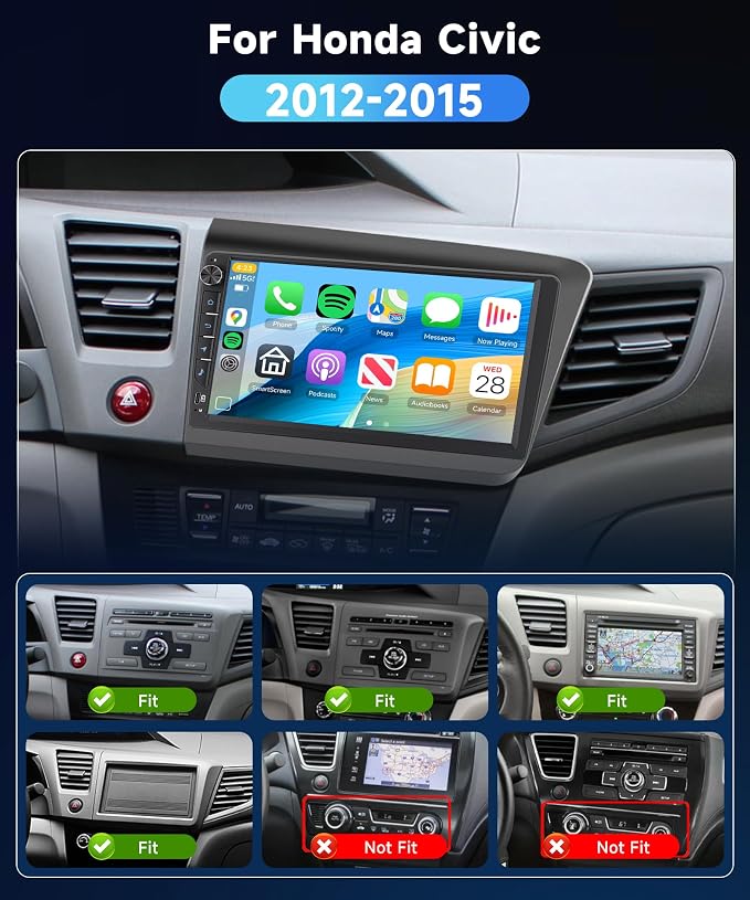 Car Stereo for Honda Civic 2012 2013 2014 2015 [4+64G] with Wireless Carplay & Android Auto, 9 Inch Touch Screen Car Radio for Civic Bluetooth GPS Navigation DSP WiFi FM SWC for Honda Civic Radio
