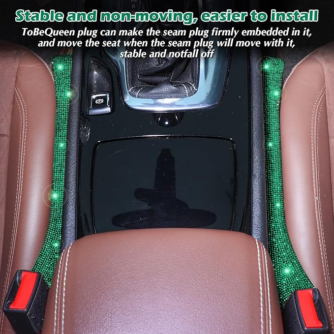 Green Car Seat Gap Filler, Set of 2 Handmade Crystal Rhinestone Diamond Car Gap Filler Green Bling Car Accessories for Women(Dark Green)