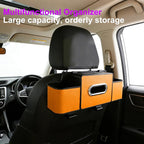 Back Seat Car Organizer, 4+2 in 1 Multifunctional Car Backseat Storage Box with 5 Cup Holders Tissue Box Hook, Car Interior Storage for Travel Phones Snacks Drinks(Orange)