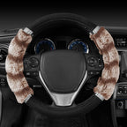 Bear Fur Steering Wheel Cover, Plush Faux Fur Fuzzy Steering Cover for Car Truck Van SUV, Standard Size Fits Wheels 14.5-15 in Diameter, Two Tone Black/Brown with Glitter
