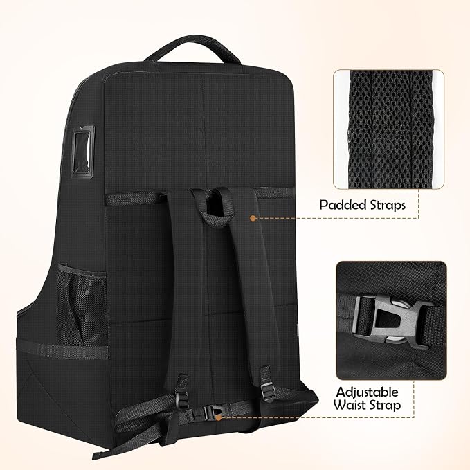 Padded Car Seat Travel Bag for Airplane, Gate Check Carseat Backpack for Air Travel, Baby Travel Essentials for Flying, Car Seat Stroage Cover Bag (All Black)