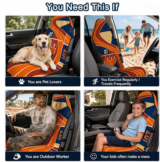 Car Seat Towel Cover for Front Seat, Sweat Absorbent Car Seat Protector with Non-Slip Backing, Waterproof Towel Car Seat Cover for Runners, Gym, Swimming, Beach, Pets, Track Runner Orange