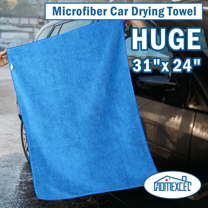 Professional Large Microfiber Car Drying Towels 2 Pack, Lint Free, Scratch Free, Highly Absorbent Drying Towel for Cars, SUVs, RVs, Trucks, and Boats,31" x 24",Blue