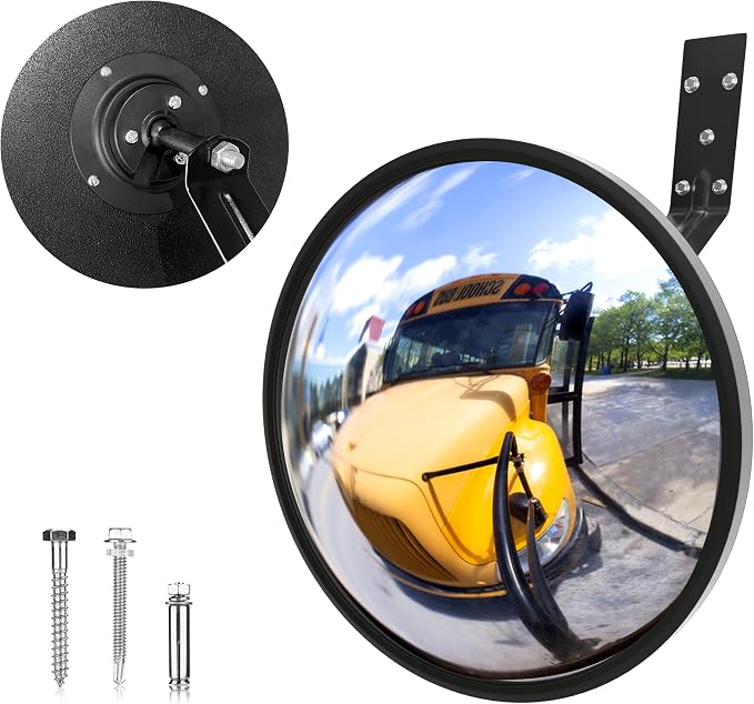 12" Acrylic Convex Mirror – 160° Wide-Angle Traffic Blind Spot Mirrors, Adjustable Corner Mirror in Garage, Driveways, Stores, Warehouses, For Outdoor and Indoor Use