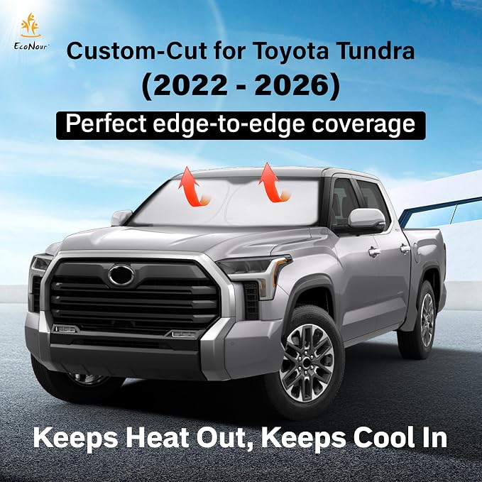 Windshield Sun Shade Compatible for Toyota Tundra 2022–2026 | Custom Fit Pickup Truck Front Window Sunshade | Foldable UV & Heat Reflective Sun Visor