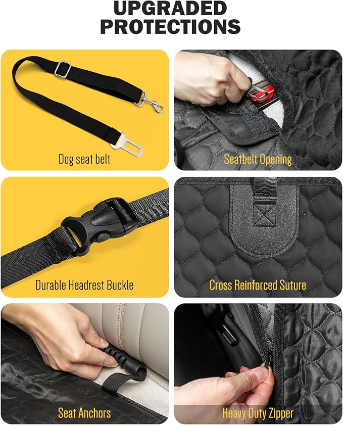 Dog Seat Cover for Back Seat, PU Dog Car Seat Cover Holds 420 lbs, Material Waterproof, Anti Scratch, Easy to Use and Clean, Hard Bottom Back Seat Extender for Dogs, Comfortable Car, SUV, Truck