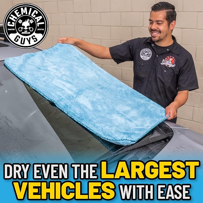Woolly Mammoth Large Microfiber Drying Towel - 36 x 25 Inch Blue, Ultra Plush Super Absorbent Car Drying Towel for Cars, Trucks, SUVs, Motorcycles, RVs, and Auto Detailing - 2 Pack