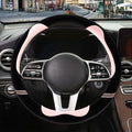 Furry Cute Soft Steering Wheel Cover 14 inch Black with Pink | Fluffy Short Plush Car Accessories, Non-Slip Cold-Proof Sweat-Proof Colorfast, Small 13.5 inch to 14 inch
