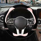 Furry Cute Soft Steering Wheel Cover 14 inch Black with Pink | Fluffy Short Plush Car Accessories, Non-Slip Cold-Proof Sweat-Proof Colorfast, Small 13.5 inch to 14 inch