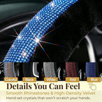 Bling Steering Wheel Cover Fluffy Rhinestone for Women Girls | Blue Diamond Elastic Car Steering Wheel Accessories Sparkling Fur Steering Wheel Protector Winter Warm Universal Fit 14"-15"
