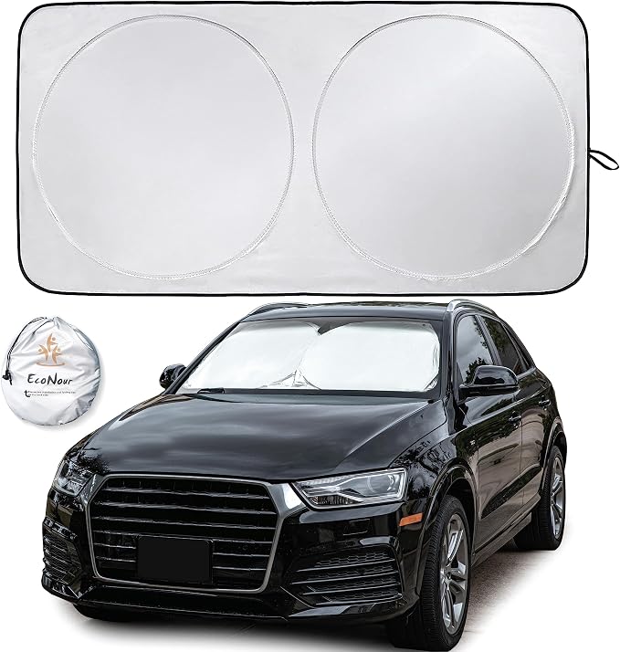 Car Windshield Sun Shade | 2025 Upgraded Innovative No-Light-Pass Technology for Maximum Coverage | Foldable Sun Shade Keeps Your Vehicle Cool | Must-Have Car Accessories | Small (59" x 29")