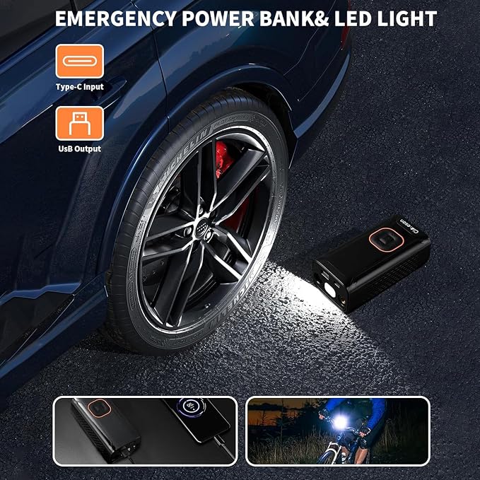 Tire Inflator Portable Air Compressor, 150PSI Portable Air Compressor with Accurate Pressure Gauge E-Bike Inflation Cordless Air Pump for Bike Pump Car Motorcycle Ball