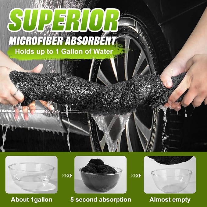 2 Pack Car Drying Towel, 1300 GSM Microfiber Towels for Cars (36" x 24" & 16" x 16"), Car Wash Mitt, Ultra-Absorbent, Streak Free, Car Wash Kit, Car Cleaning Detailing Supplies for SUVs, Trucks
