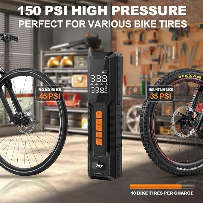 Tire Inflator Portable Air Compressor – Emergency Flat Tire Rescue & Pressure Maintenance Tool, Cordless Pump with 150PSI, LCD Screen, Auto Shut-Off – for Car, Motorcycle, Bicycle, Balls