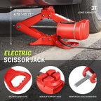 3T Portable Electric Scissor Lift Jack Kit - 4.7'' - 13.8''(12-35cm) 12V Lifting Range Electric Car Jack & Impact Wrench for Auto Sedan SUV Repair, TOOLS-00281