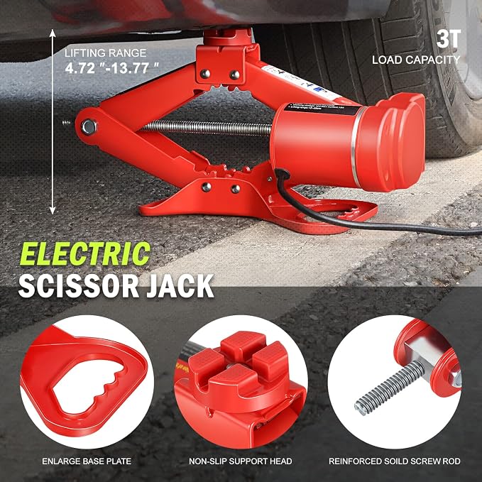 3T Portable Electric Scissor Lift Jack Kit - 4.7'' - 13.8''(12-35cm) 12V Lifting Range Electric Car Jack & Impact Wrench for Auto Sedan SUV Repair, TOOLS-00281