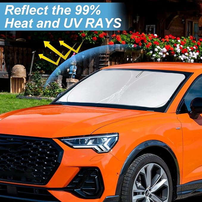 Custom fit Q3 Windshield Sunshade for 2013-2024 2025 2026 Audi Q3 Front Window Shades Cover for Windshield Sun Visor Screen Protector 210T Reflective Blocks UV Rays Cool Car Accessories
