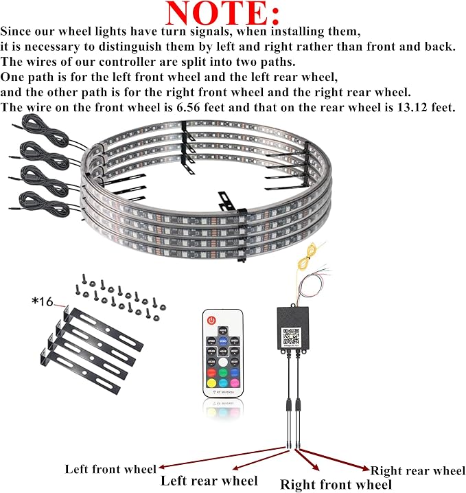 RGB Wheel Lights, Double-Sided Glow Ring Light Hub Kits for Cars Truck SUV | 12V DC, 4PCS, 17inch, Waterproof, Underglow Accessories Controlled by Remote and APP, with Turn & Braking Signal, Music Sync
